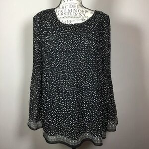 Black with white dots and polka dot top bell sleeves lined with sheer over sz M
